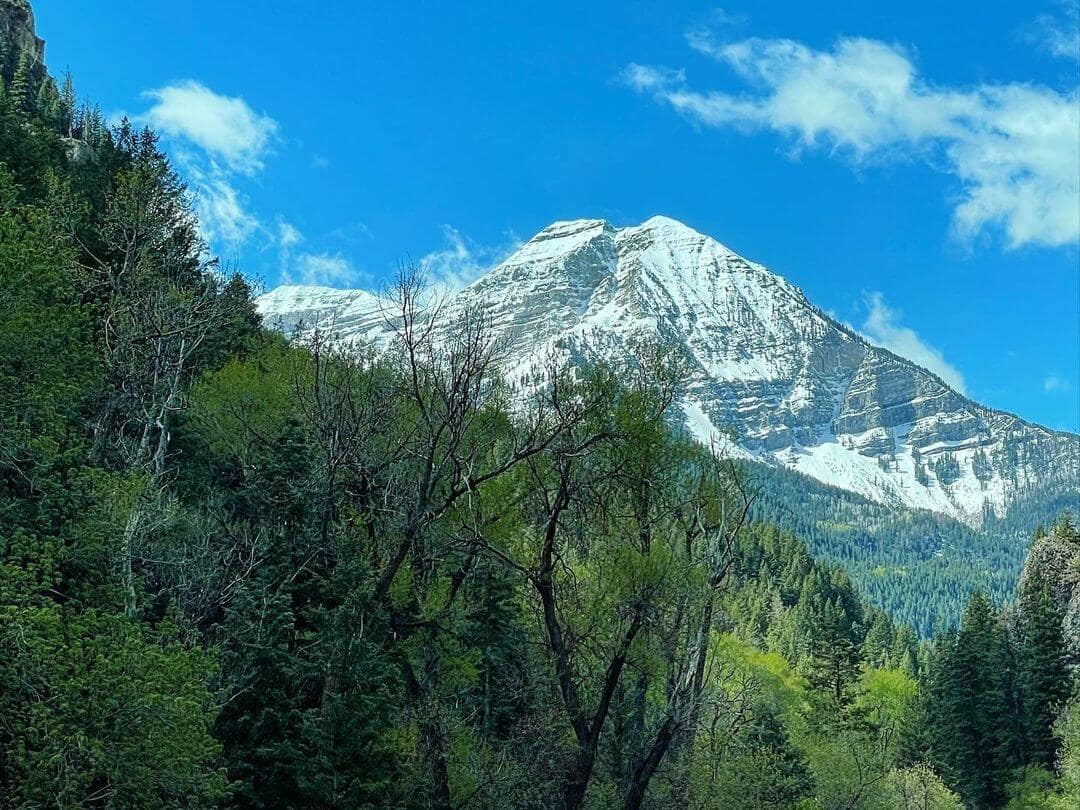 The rocky summit ridge of Mount Timpanogos above Provo, Utah