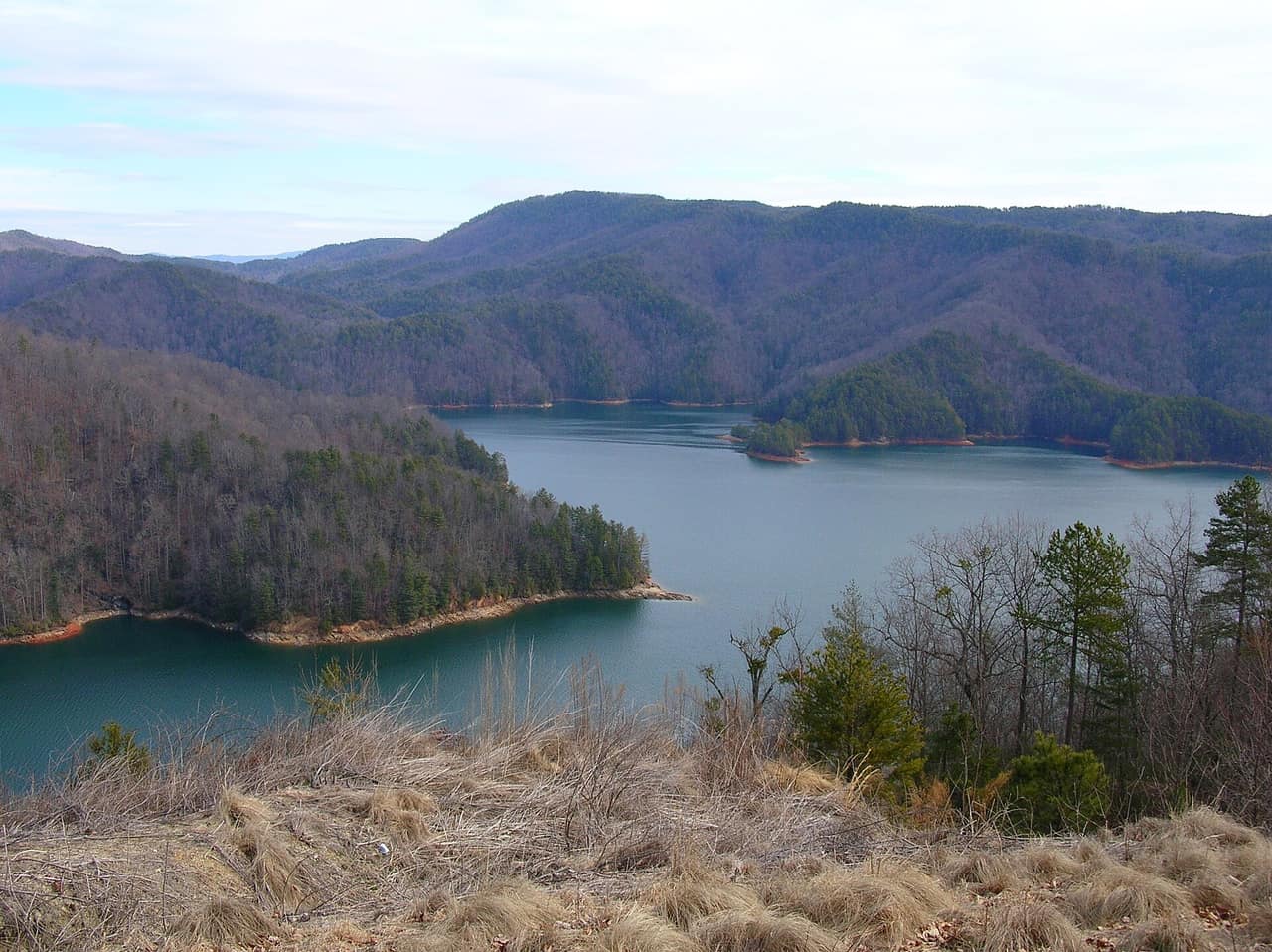 View across Lake Jocassee toward forested ridges from an elevated lookout