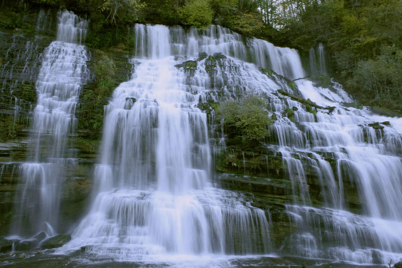 Twin Falls at Rock Island State Park emerging from a rock face into the Caney Fork gorge